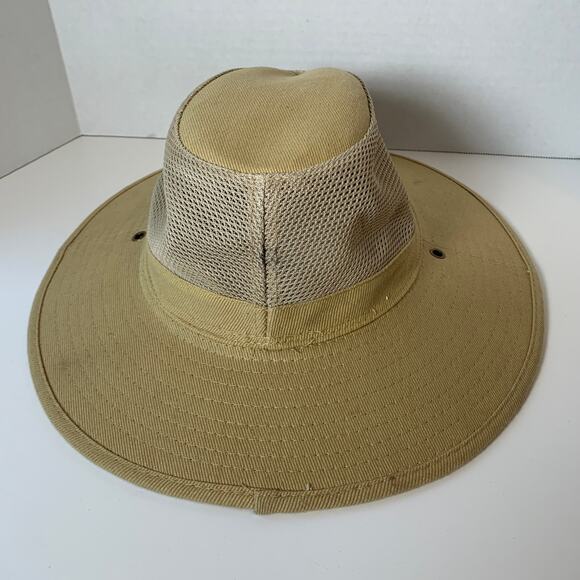 Dorfman Hat Co. Wide Brim Sun Panama Hat Large Mesh Vented Fishing Tan Size XL - Picture 9 of 9